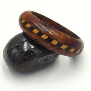 Vintage Wood Bracelet with Inlayed Design
